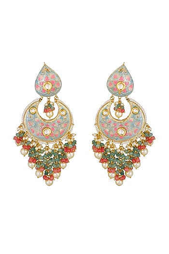 Gold Finish Dangler Earrings With Ferozi Drops