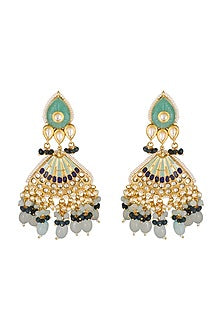 Gold Finish Earrings With Blue Drops