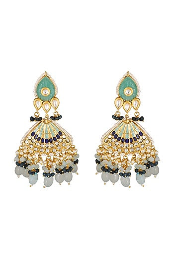 Gold Finish Earrings With Blue Drops
