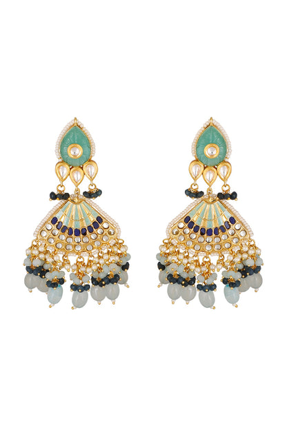 Gold Finish Earrings With Blue Drops