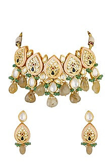 Gold Finish Kundan Choker Necklace Set
