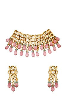 Gold Finish Choker Necklace Set