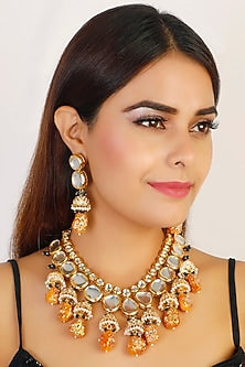Gold Finish Kundan Long Necklace Set