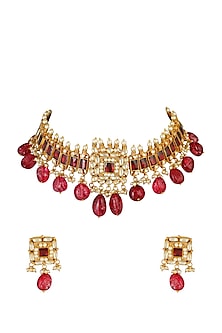 Gold Finish Kundan Ethnic Necklace Set