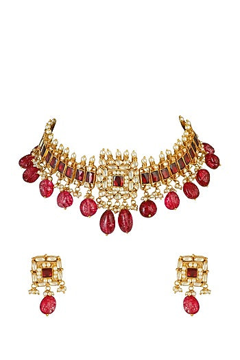 Gold Finish Kundan Ethnic Necklace Set