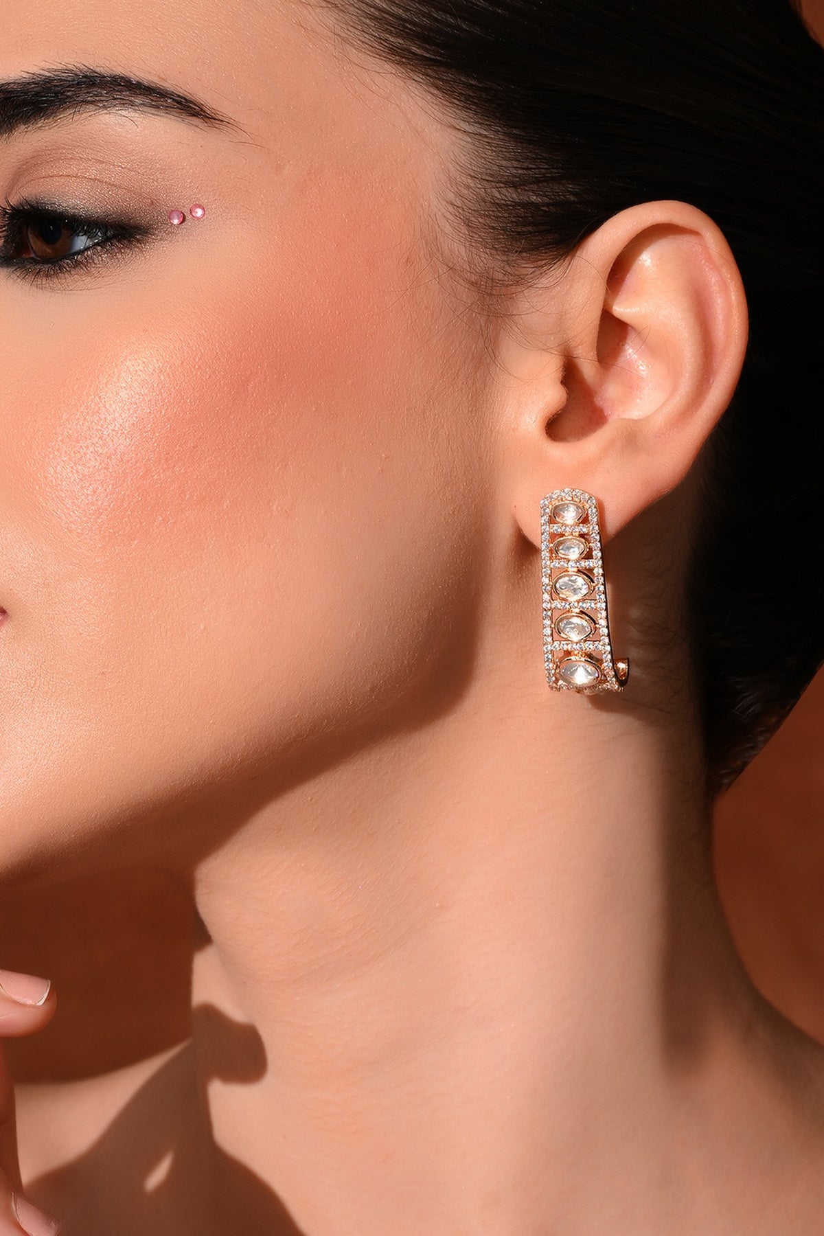 Gold Finish Kundan Polki Stud Earrings