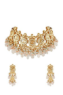 Gold Finish Kundan Polki Choker Necklace Set