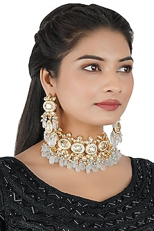 Gold Finish Kundan Polki Choker Necklace Set