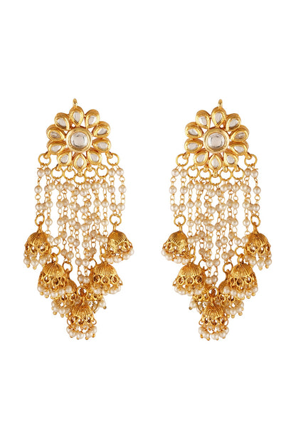 Gold Finish Kundan Polki Dangler Earrings