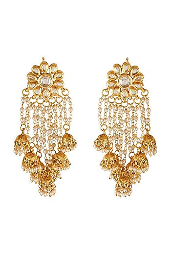 Gold Finish Kundan Polki Dangler Earrings