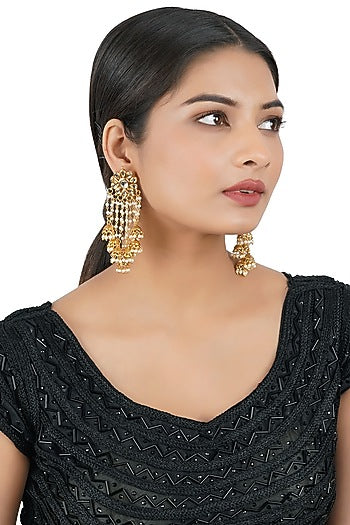Gold Finish Kundan Polki Dangler Earrings