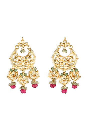Gold Finish Kundan Chandbali Earrings