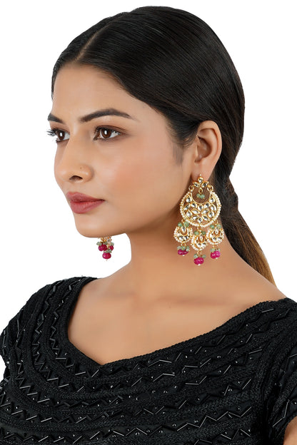 Gold Finish Kundan Chandbali Earrings