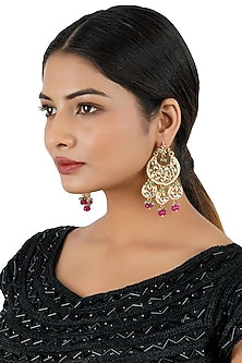 Gold Finish Kundan Chandbali Earrings