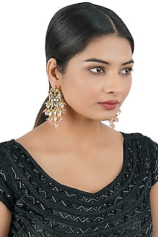 Gold Finish Kundan Polki Dangler Earrings