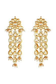 Gold Finish Kundan Polki Dangler Earrings In Mixed Metal