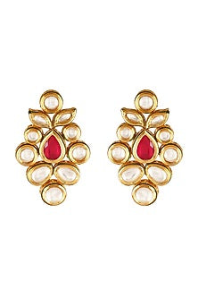 Gold Finish Stud Earrings With Kundan Polki
