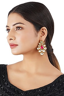 Gold Finish Stud Earrings With Kundan Polki