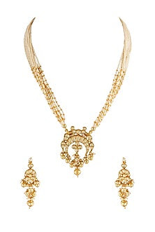 Gold Finish Kundan Polki Long Necklace Set