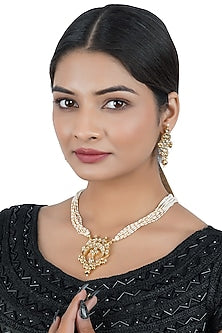 Gold Finish Kundan Polki Long Necklace Set