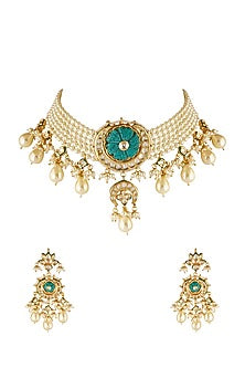 Gold Finish Pearl Choker Necklace Set