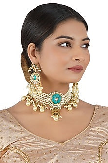 Gold Finish Pearl Choker Necklace Set