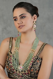 Gold Finish Kundan Polki Long Necklace Set