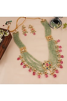 Gold Finish Kundan Polki Long Necklace Set