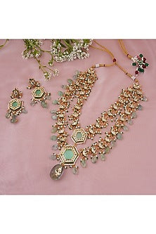 Gold Finish Kundan Polki Layered Necklace Set