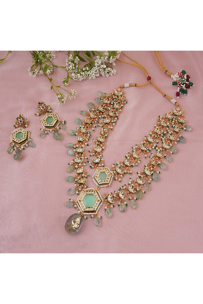 Gold Finish Kundan Polki Layered Necklace Set