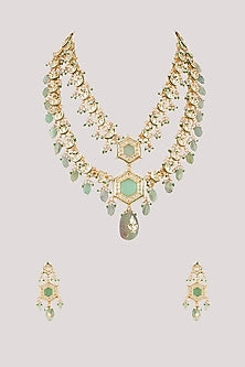 Gold Finish Kundan Polki Layered Necklace Set