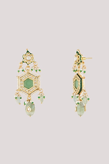 Gold Finish Kundan Polki Layered Necklace Set