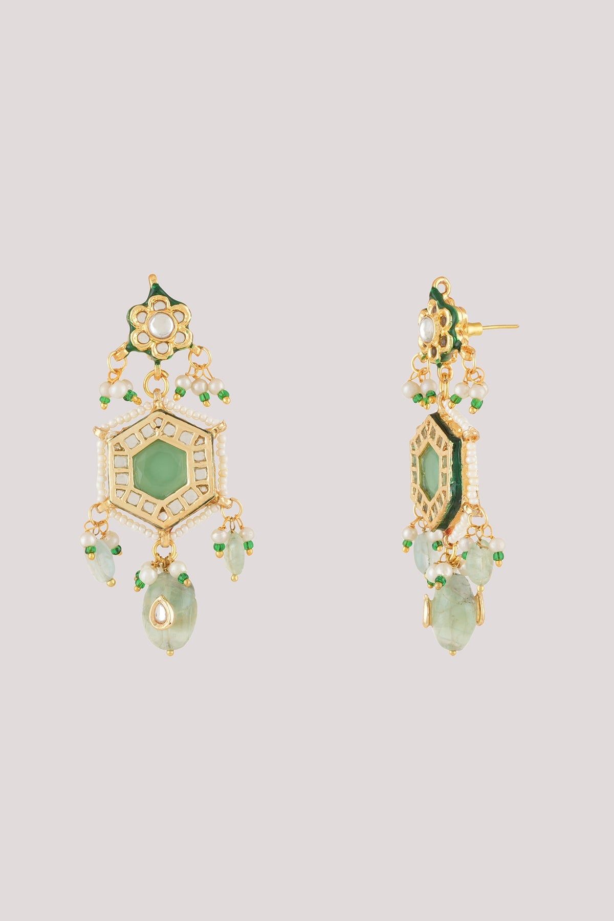 Gold Finish Kundan Polki Layered Necklace Set