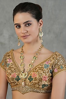 Gold Finish Kundan Polki Long Necklace Set