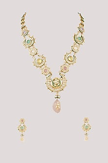 Gold Finish Kundan Polki Long Necklace Set