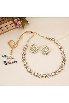 Gold Finish Kundan Polki Long Necklace Set