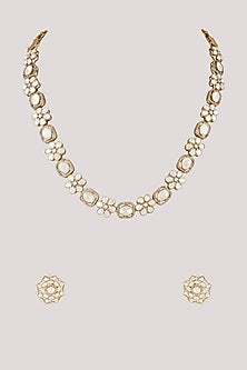 Gold Finish Kundan Polki Long Necklace Set