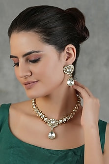 Gold Finish Kundan Polki Long Necklace Set