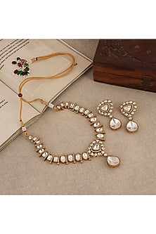 Gold Finish Kundan Polki Long Necklace Set
