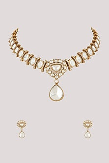 Gold Finish Kundan Polki Long Necklace Set
