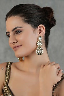Gold Finish Kundan Polki Dangler Earrings