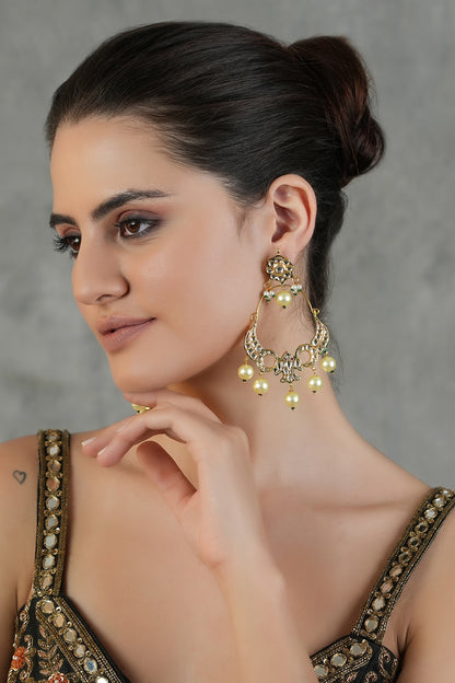 Gold Finish Kundan Polki Dangler Earrings