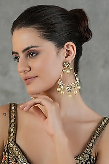 Gold Finish Kundan Polki Dangler Earrings