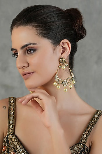 Gold Finish Kundan Polki Dangler Earrings