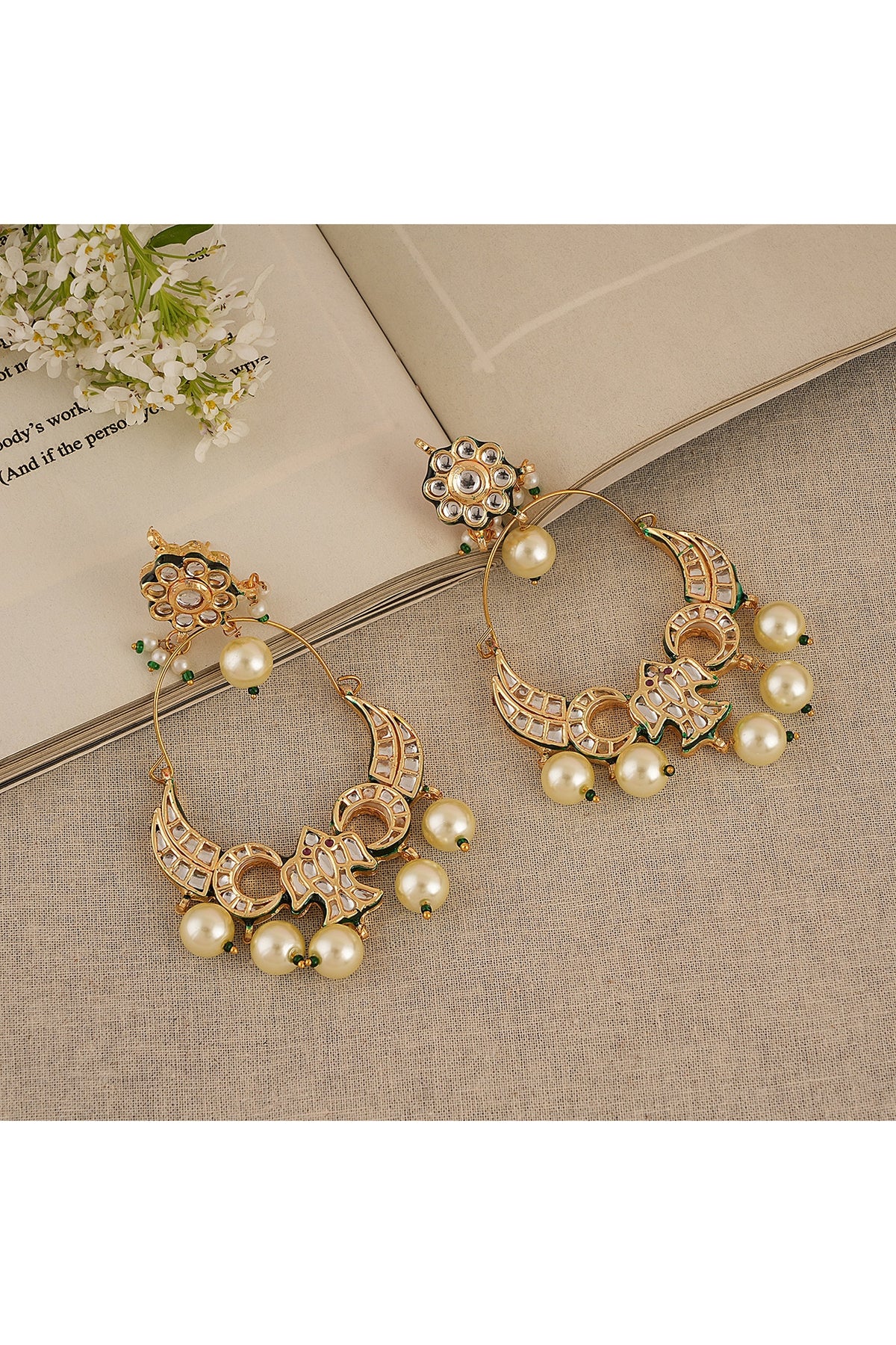 Gold Finish Kundan Polki Dangler Earrings