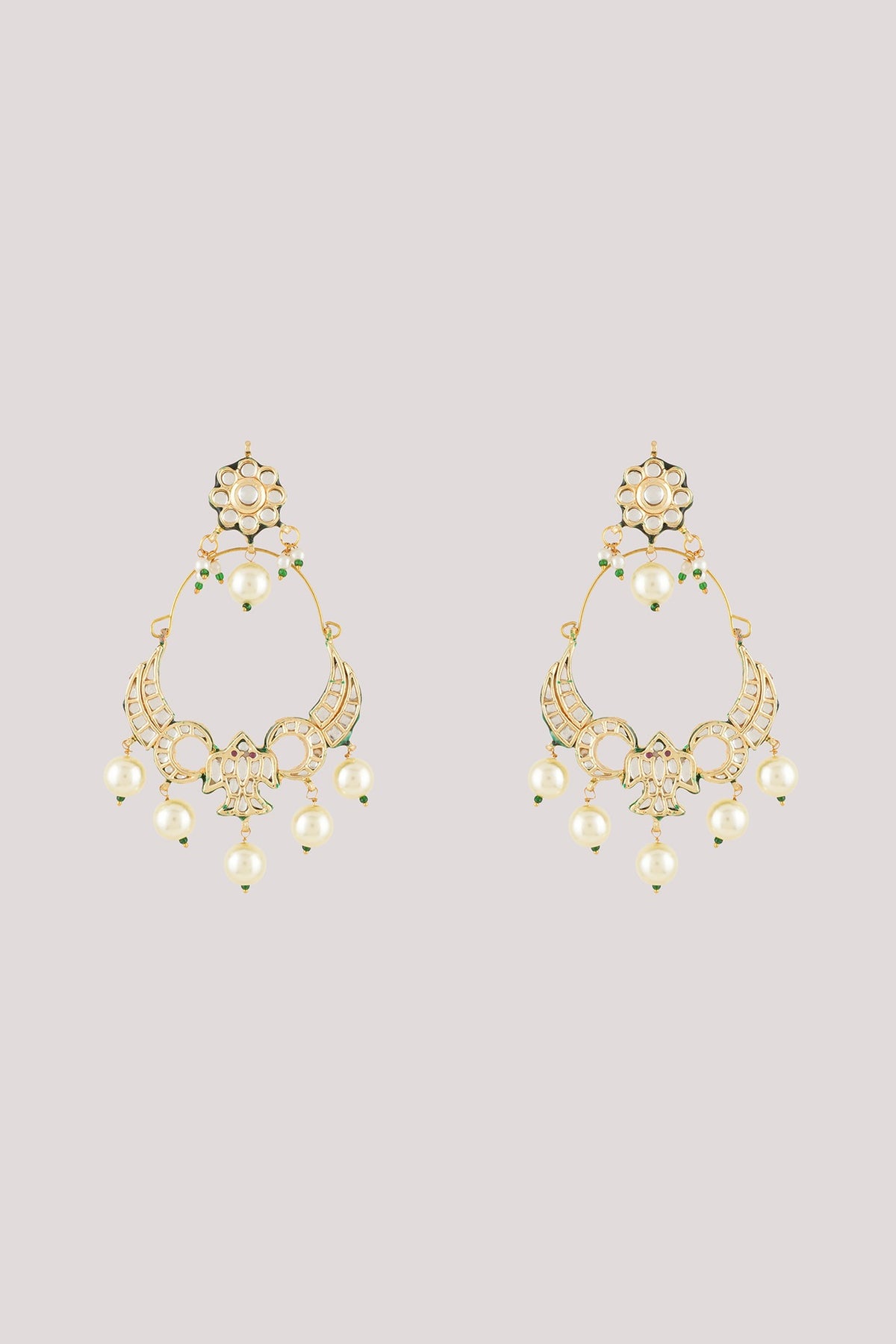 Gold Finish Kundan Polki Dangler Earrings