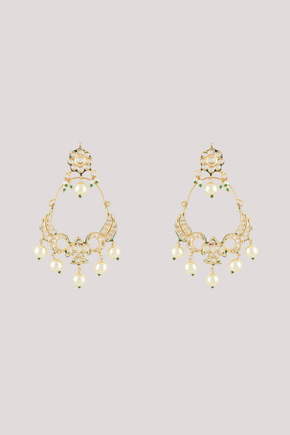 Gold Finish Kundan Polki Dangler Earrings