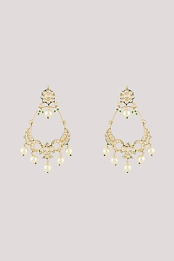 Gold Finish Kundan Polki Dangler Earrings