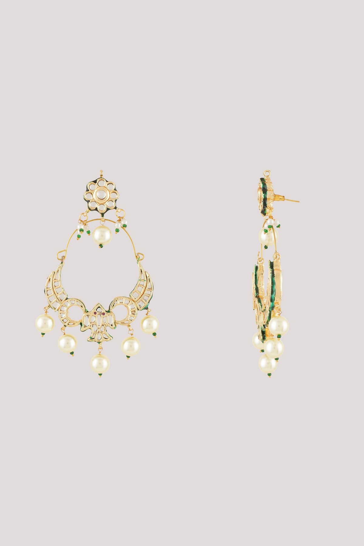 Gold Finish Kundan Polki Dangler Earrings