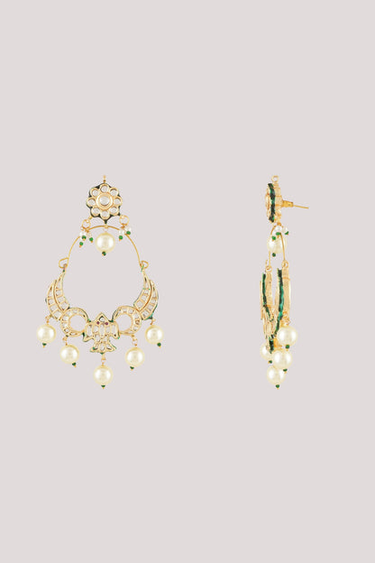 Gold Finish Kundan Polki Dangler Earrings